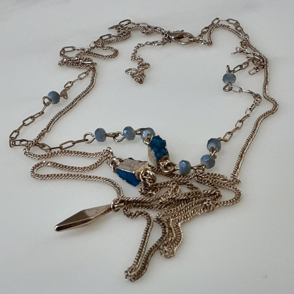 Druzy Gold Plated Delicate Double Chain Lariat Necklace - Picture 6 of 6